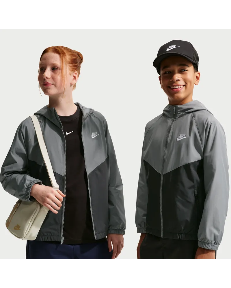 Nike Windrunner Repel-Jacke mit Kapuze für ältere Kinder - Grau Grau