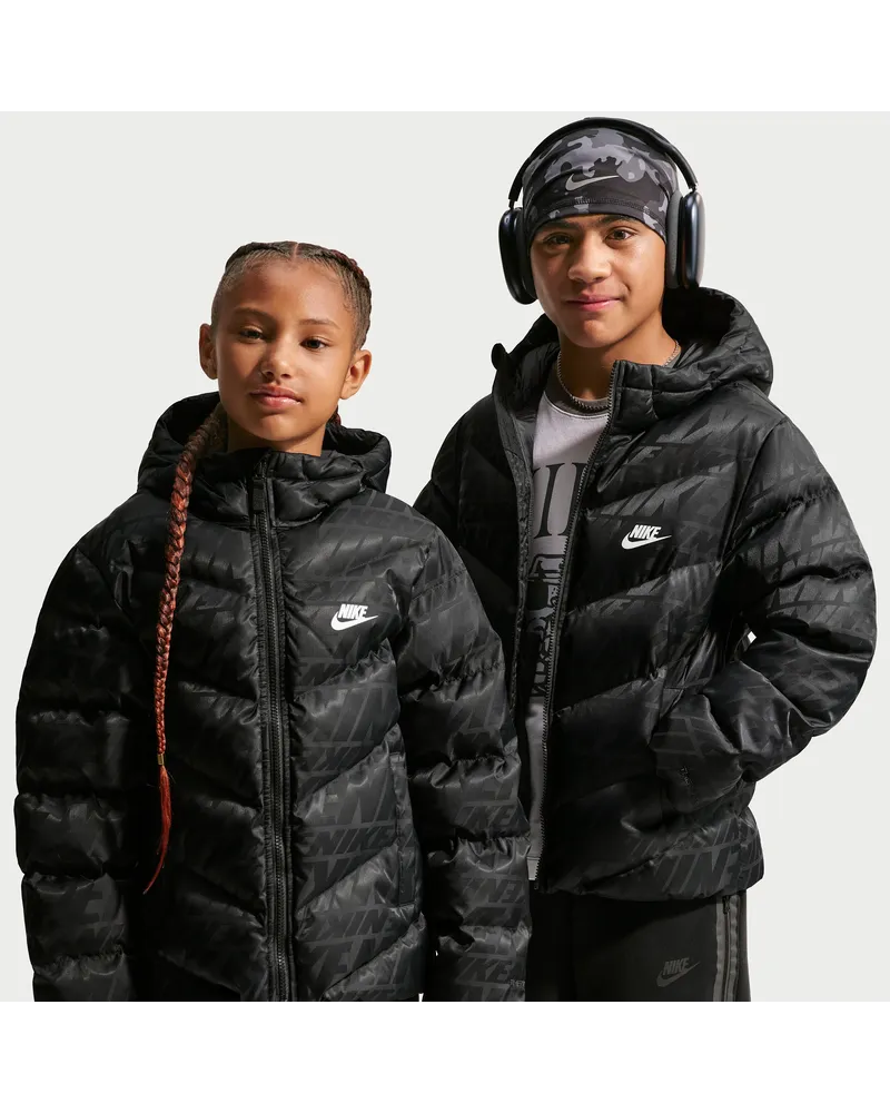 Nike All Day Play" Therma-FIT Puffer-Kapuzenjacke mit weiter Passform (ältere Kinder) - Schwarz Schwarz