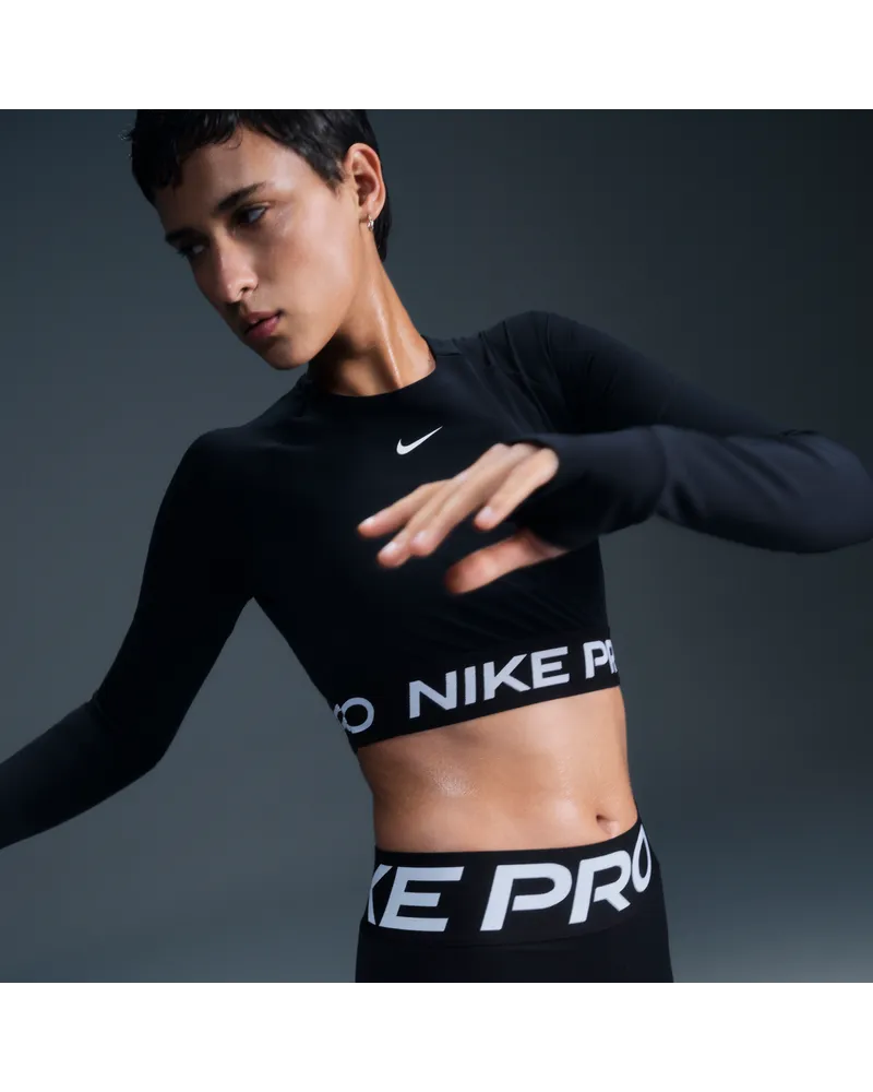 Nike Pro Dri-FIT verkürztes Longsleeve (Damen) - Schwarz Schwarz