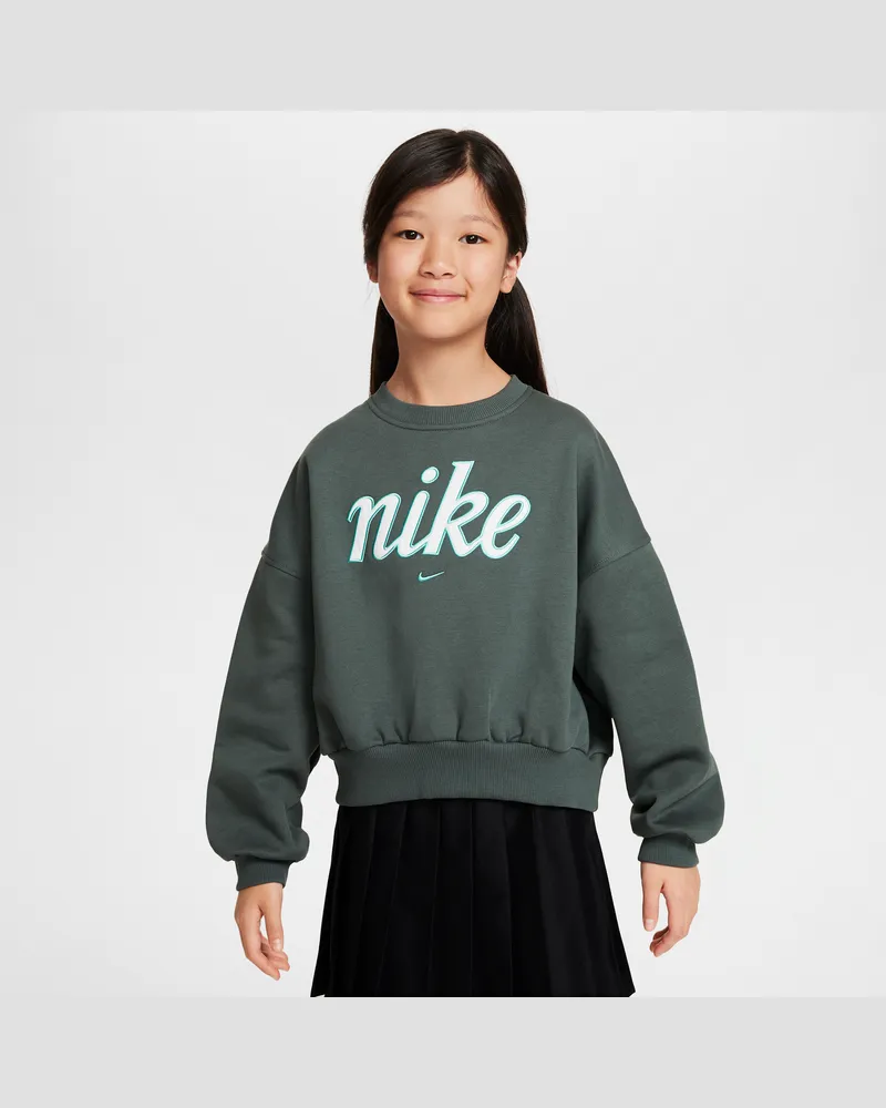 Nike Sportswear Club Fleece-Sweatshirt mit Rundhalsausschnitt für Mädchen mit kastiger Passform - Grün Grün
