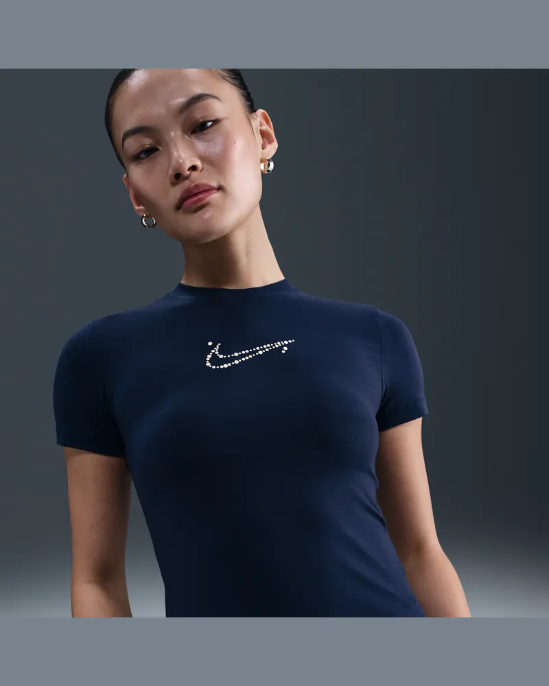 Nike enges, kurz geschnittenes T-Shirt für Damen - Blau Blau