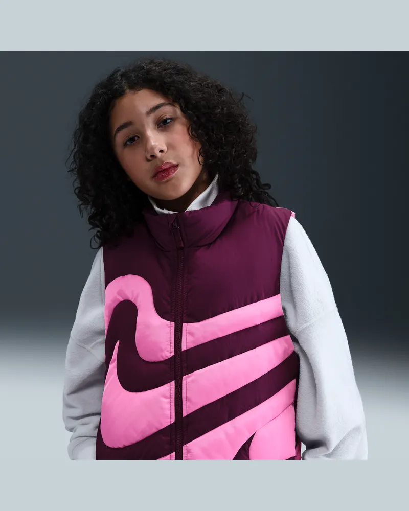 Nike Sportswear Swoosh Therma-FIT lockere Steppweste für ältere Kinder (Mädchen) - Rot Rot