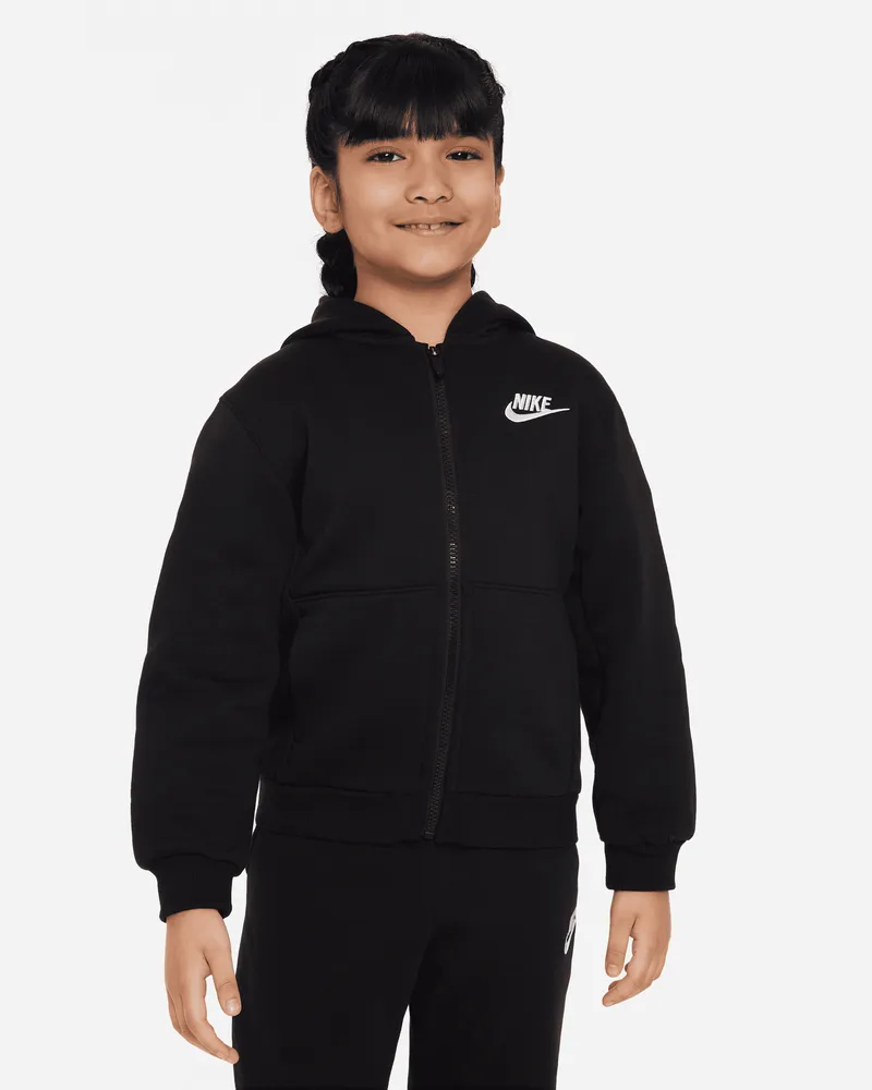 Nike Club Fleece Hoodie mit durchgehendem Reißverschluss für jüngere Kinder - Schwarz Schwarz