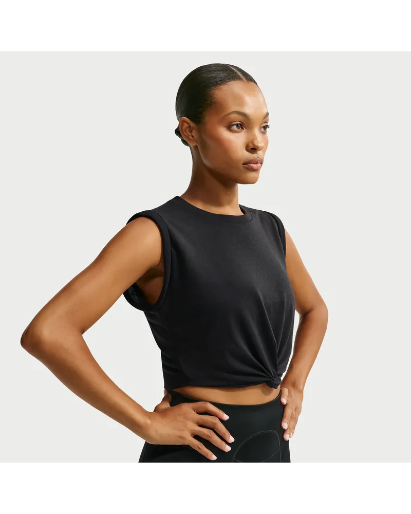 Nike SKIMS Performance Cotton Blend verkürztes Tanktop mit Twist (Damen) - Schwarz Schwarz
