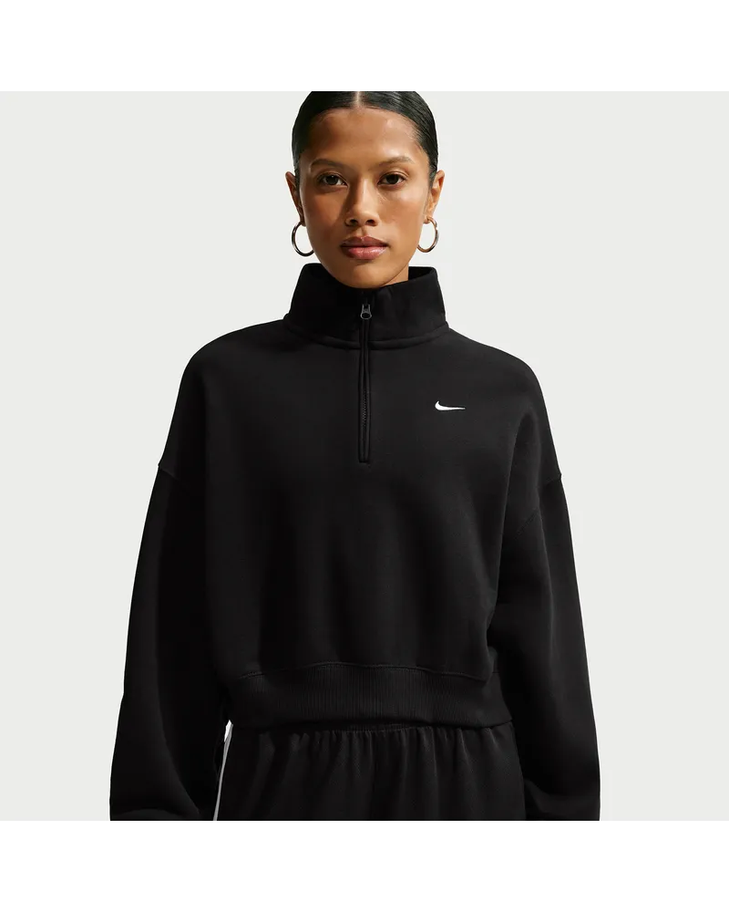 Nike Studio Fleece Medium Weight verkürztes Oversize-Top mit Viertelreißverschlus (Damen) - Schwarz Schwarz