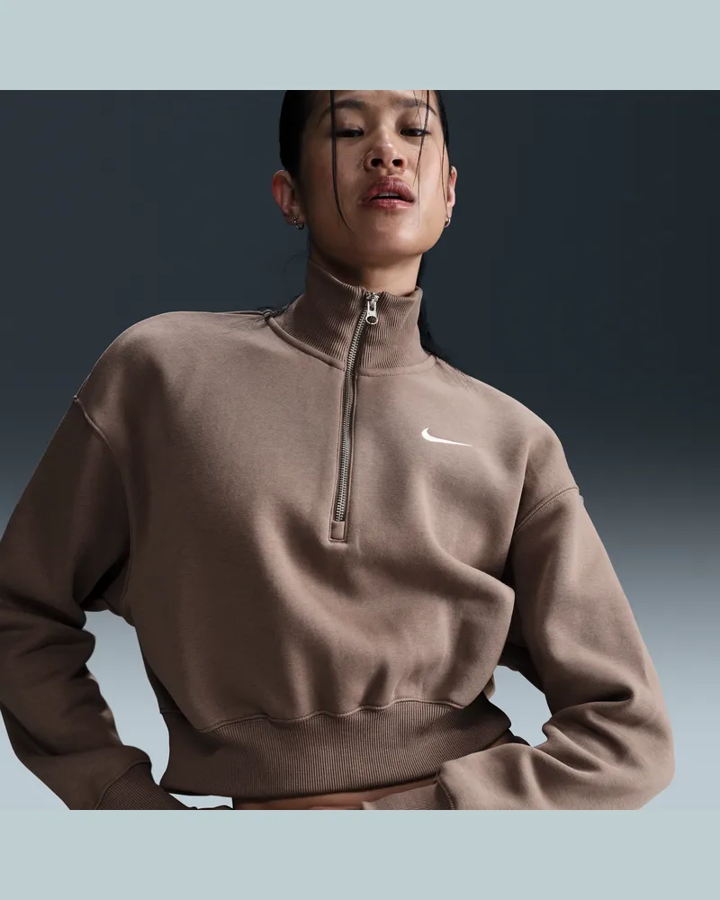 Nike Sportswear Phoenix Fleece Kurz-Sweatshirt mit Viertel-Reißverschluss (Damen) - Braun Braun