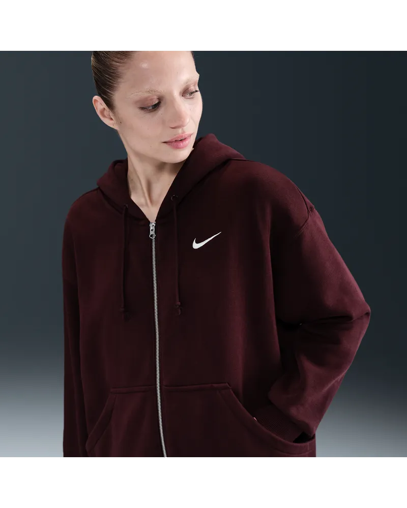 Nike Phoenix Oversize-Damen-Hoodie mit durchgehendem Reißverschluss - Rot Rot