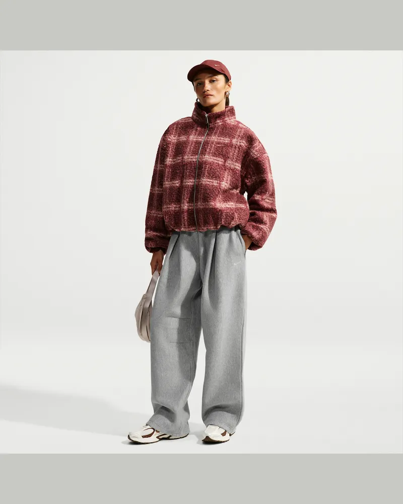 Nike Studio Fleece Heavyweight Oversize-Hose mit Falten, hohem Bund und offenem Saum (Damen) - Grau Grau