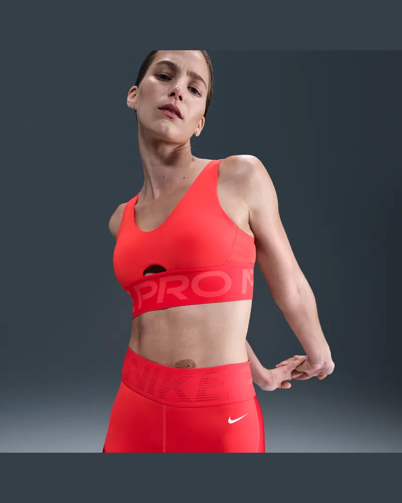 Nike Pro Indy Plunge gepolsterter Sport-BH mit mittlerem Halt - Rot Rot
