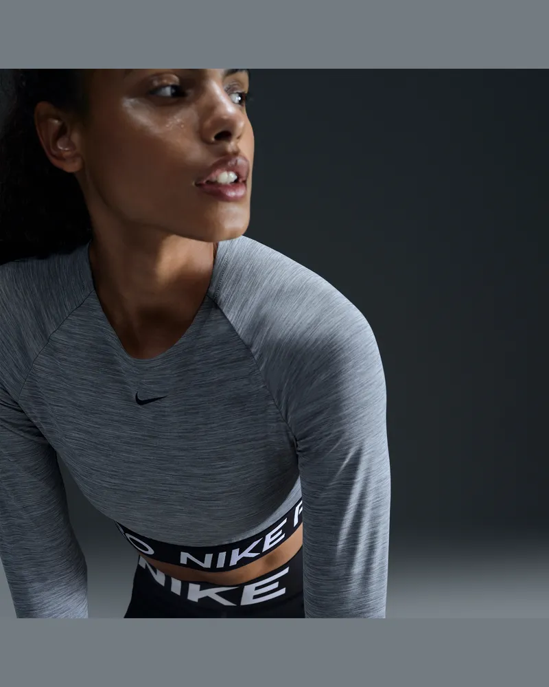 Nike Pro Dri-FIT verkürztes Longsleeve (Damen) - Grau Grau