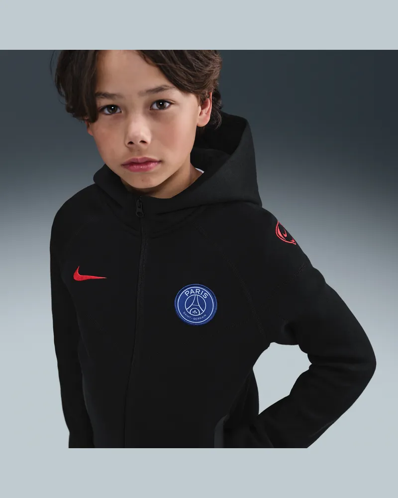 Nike Paris Saint-Germain Tech Third  Total 90 Fußball-Kapuzenjacke aus Fleece (ältere Kinder) - Schwarz Schwarz