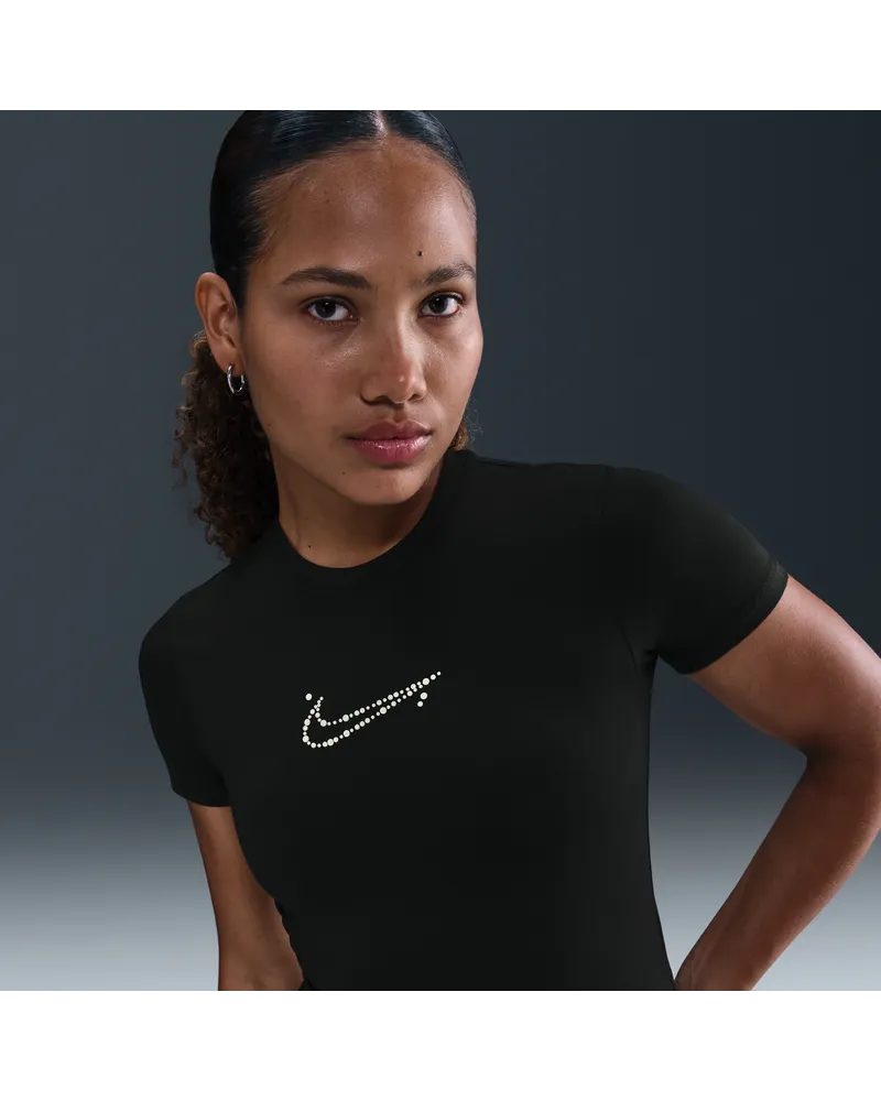 Nike enges, kurz geschnittenes T-Shirt für Damen - Schwarz Schwarz