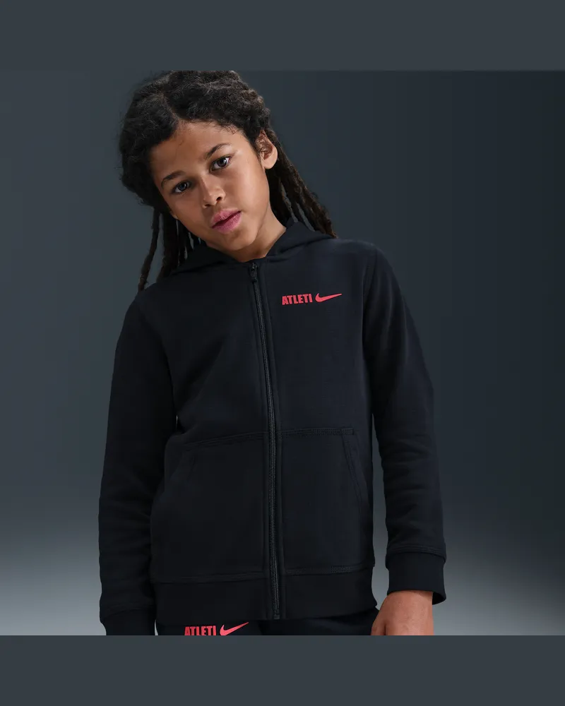 Nike Atlético Madrid Club  Fußball-Kapuzenjacke mit durchgehendem Reißverschluss für ältere Kinder (Jungen) - Schwarz Schwarz