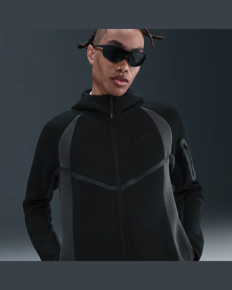 Nike Tech Windrunner-Fleecejacke mit durchgehendem Reißverschluss und Color-Block-Design (Herren) - Schwarz Schwarz