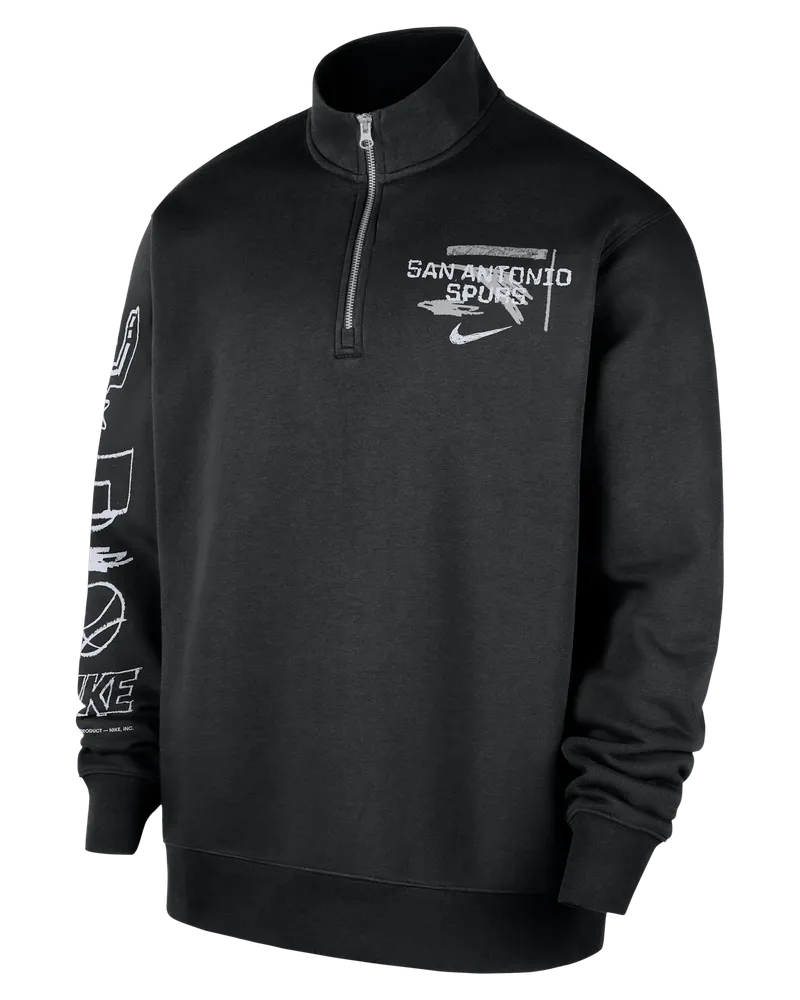Nike San Antonio Spurs Courtside  NBA Club Oberteil mit Halbreißverschluss für Herren - Schwarz Schwarz