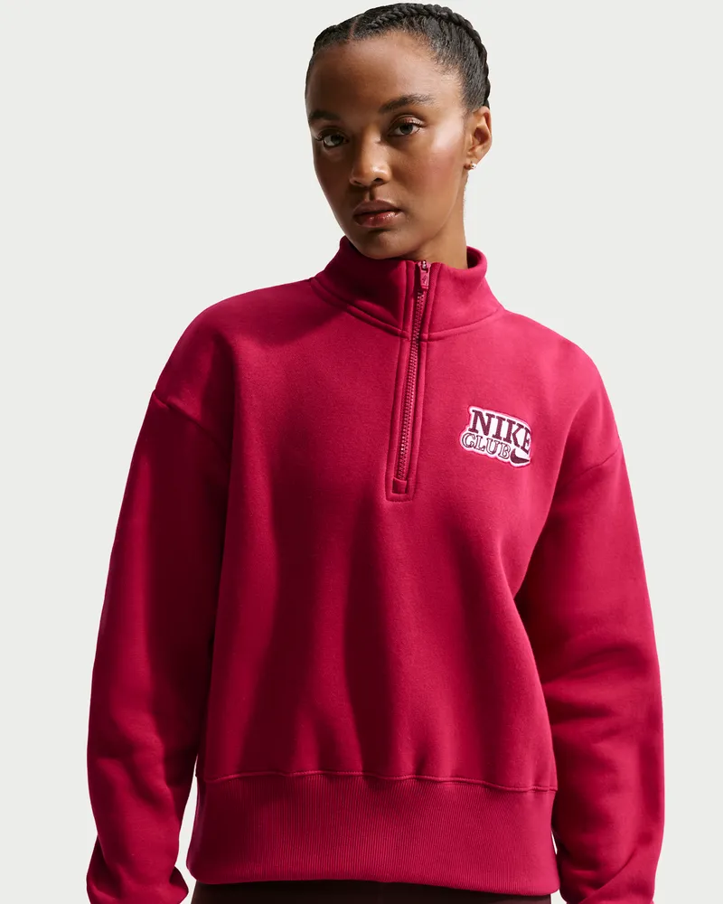 Nike Fleece-Oberteil in Oversize mit Viertelreißverschluss für Damen - Rot Rot