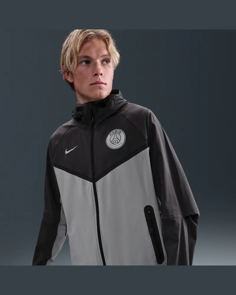 Nike Paris Saint-Germain Tech Windrunner  Fußballjacke aus Webmaterial mit durchgehendem Reißverschluss (Herren) - Grau Grau