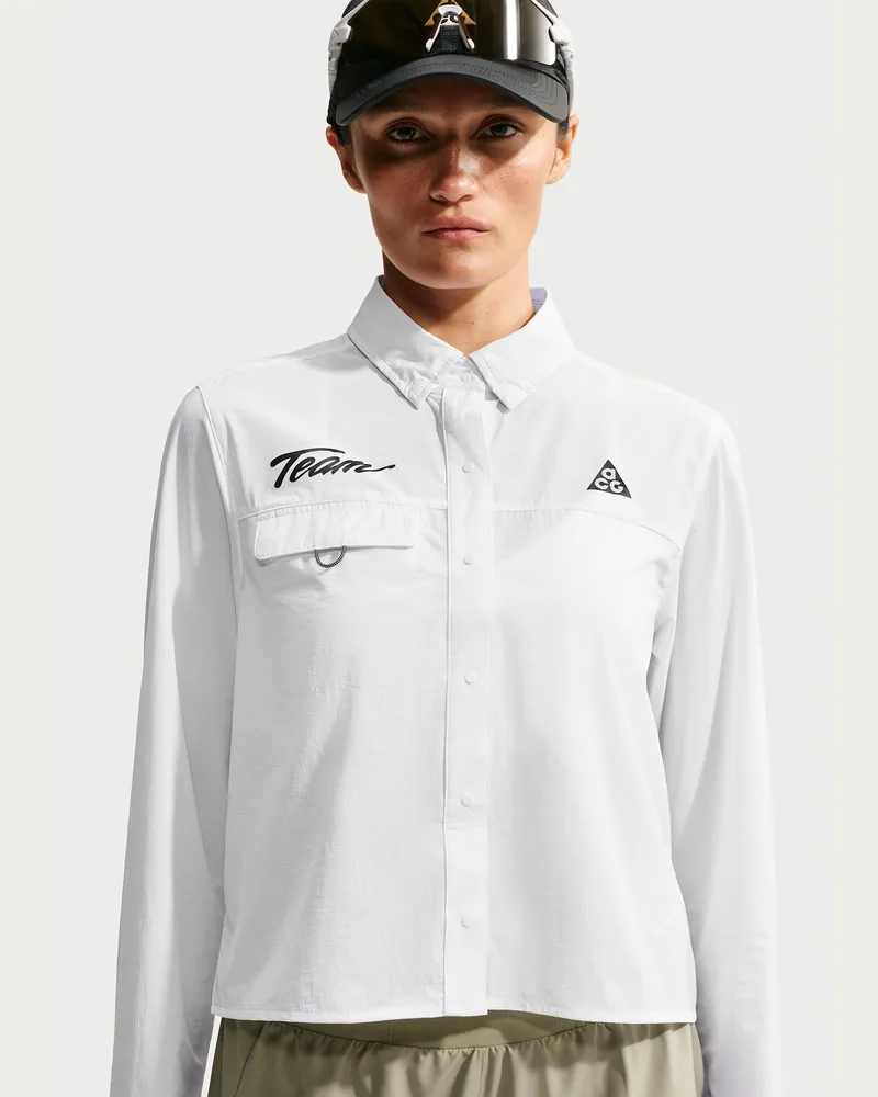 Nike ACG "Aireez" Button-up-Longsleeve-Traillaufoberteil mit Grafik (Damen) - Weiß Weiß