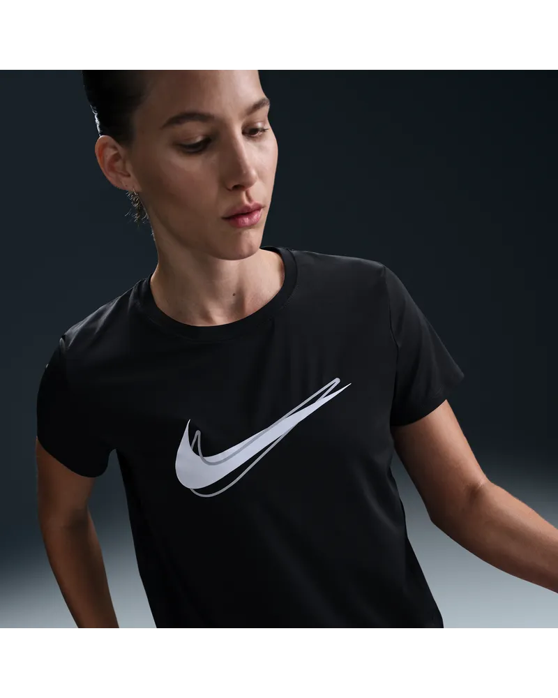 Nike One Swoosh Dri-FIT Kurzarm-Laufoberteil für Damen - Schwarz Schwarz