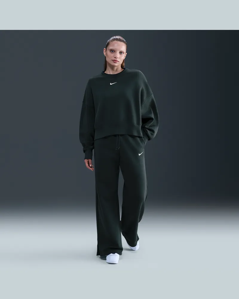 Nike Phoenix Fleece Hose mit hohem Bund und weitem Bein (Damen) - Grün Grün