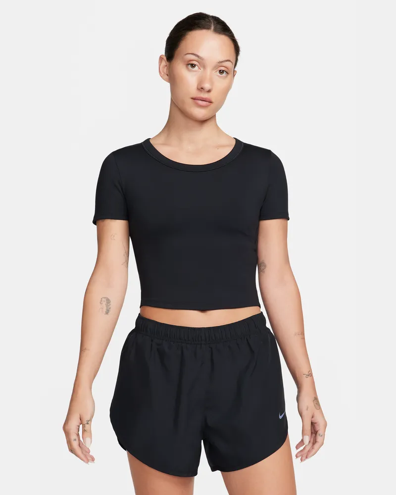 Nike One Fitted Dri-FIT Crop Top mit kurzen Ärmeln für Damen - Schwarz Schwarz