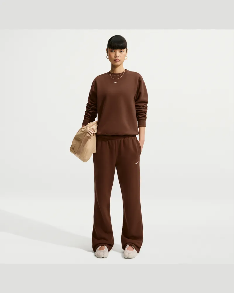 Nike Studio Fleece mittelschwere Hose mit mittelhohem Bund und offenem Saum (Damen) - Braun Braun