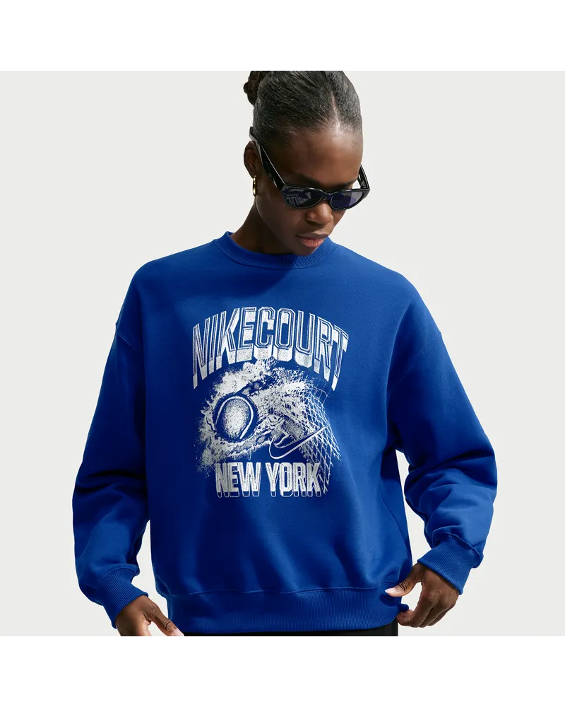 Nike Studio Fleece Medium Weight Oversize-Crewneck mit Grafik (Damen) - Blau Blau