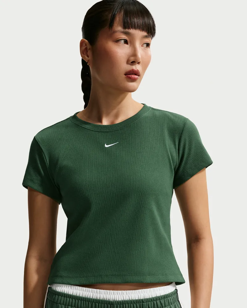 Nike Geripptes Kurzarm-T-Shirt mit enger Passform (Damen) - Grün Grün