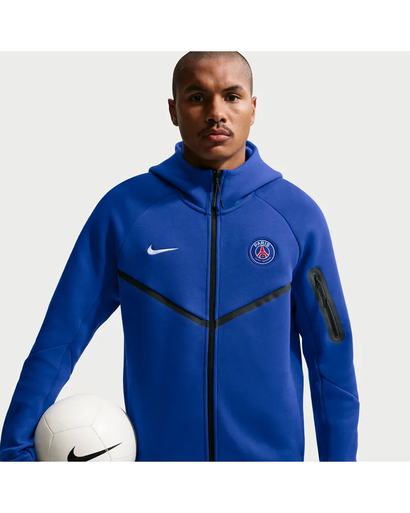 Nike Paris Saint-Germain Tech Fleece Windrunner  Fußball-Hoodie mit durchgehendem Reißverschluss für Herren - Blau Blau