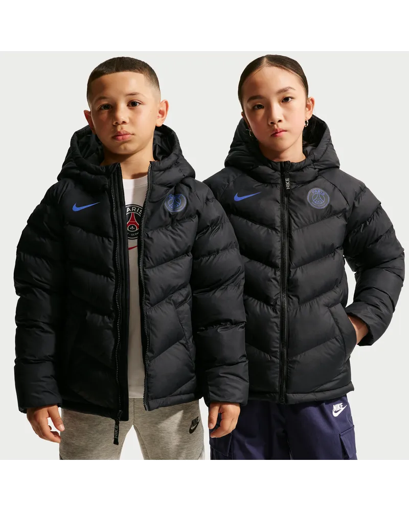 Nike Paris Saint-Germain  Fußballjacke mit Synthetikfüllung und Kapuze für ältere Kinder - Schwarz Schwarz
