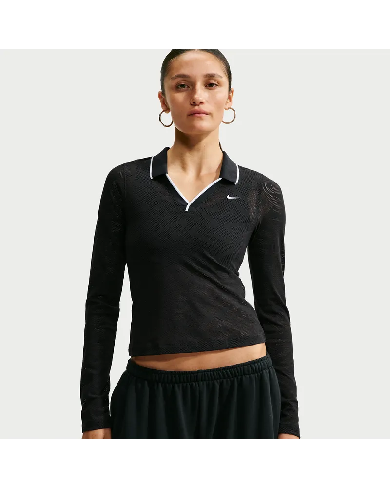 Nike Chill Knit eng und kurz geschnittenes Spitzen-Longsleeve (Damen) - Schwarz Schwarz