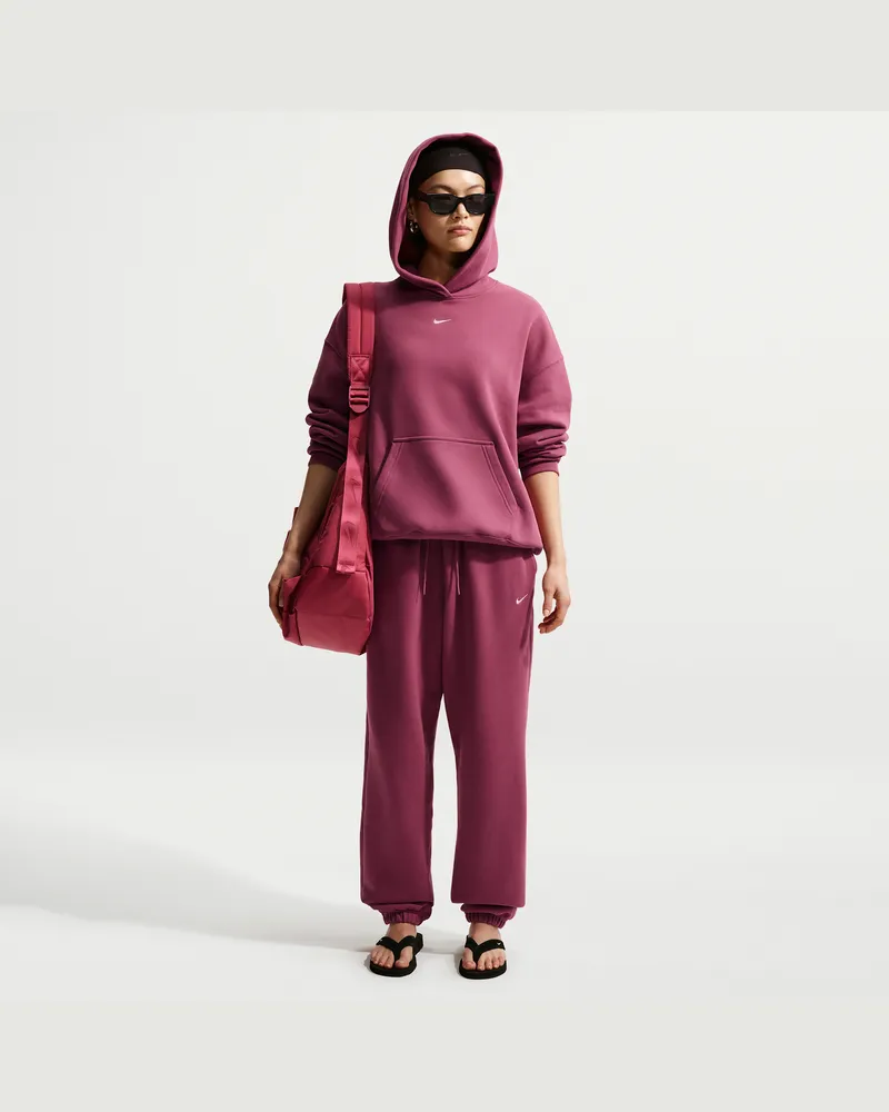 Nike Studio Fleece Oversize-Hose aus mittelschwerem Material mit hohem Bund und Bündchen (Damen) - Rot Rot