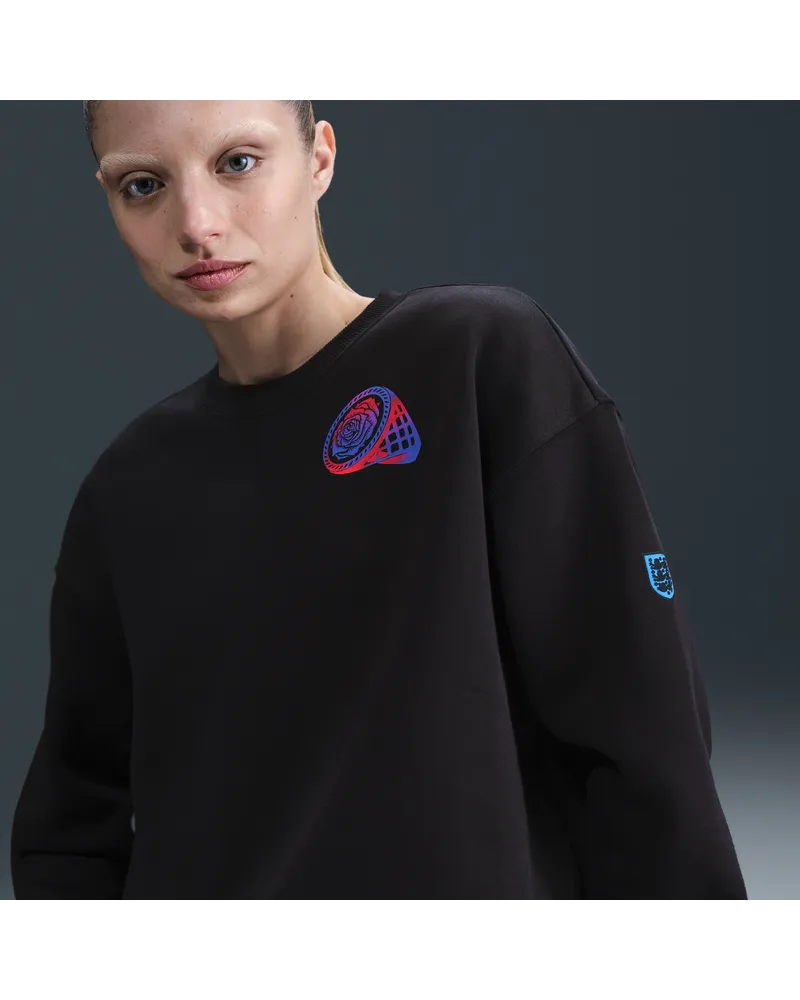 Nike England Phoenix Fleece  Oversize-Fußball-Sweatshirt mit Rundhalsausschnitt für Damen - Schwarz Schwarz