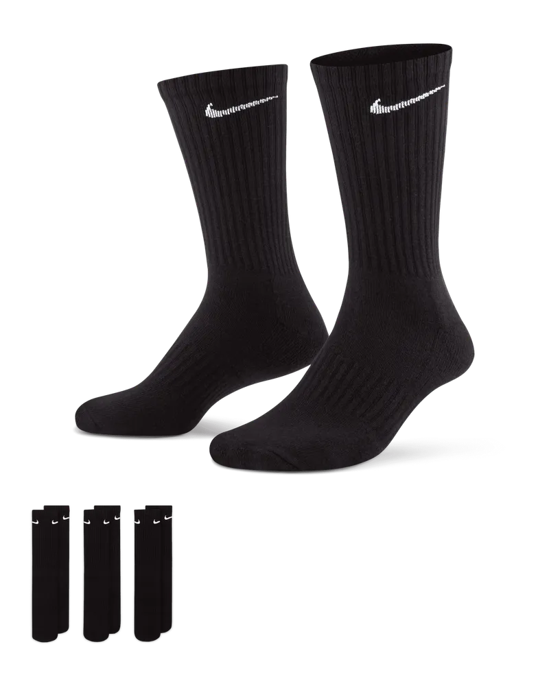 Nike Everyday Cushioned Crew-Trainingssocken (3 Paar) - Schwarz Schwarz