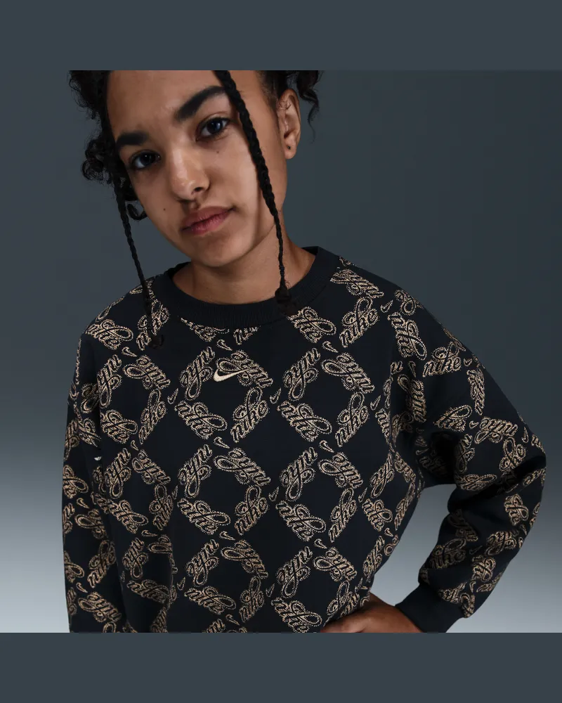 Nike Club Fleece extragroßes bedrucktes Sweatshirt mit Rundhalsausschnitt für ältere Kinder (Mädchen) - Schwarz Schwarz