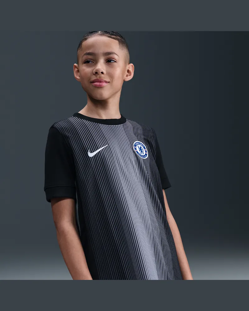 Nike FC Chelsea 2025/26 Stadium Goalkeeper  Dri-FIT kurzärmliges Replika-Fußballtrikot (ältere Kinder) - Schwarz Schwarz