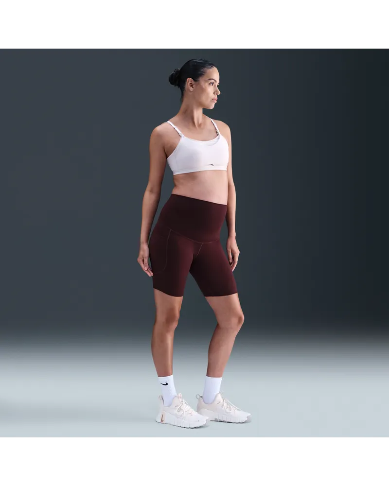 Nike M) One Dri-FIT Bike Shorts (ca. 20 cm) mit hohem Bund und Taschen für Damen (Schwangere und Mütter) - Rot Rot
