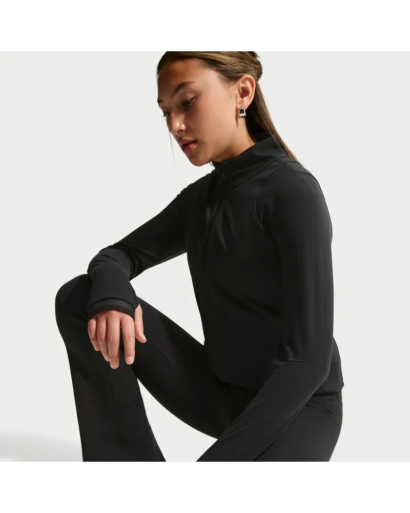 Nike Mavn Dri-FIT figurbetontes Longsleeve mit durchgehendem Reißverschluss (Mädchen) - Schwarz Schwarz