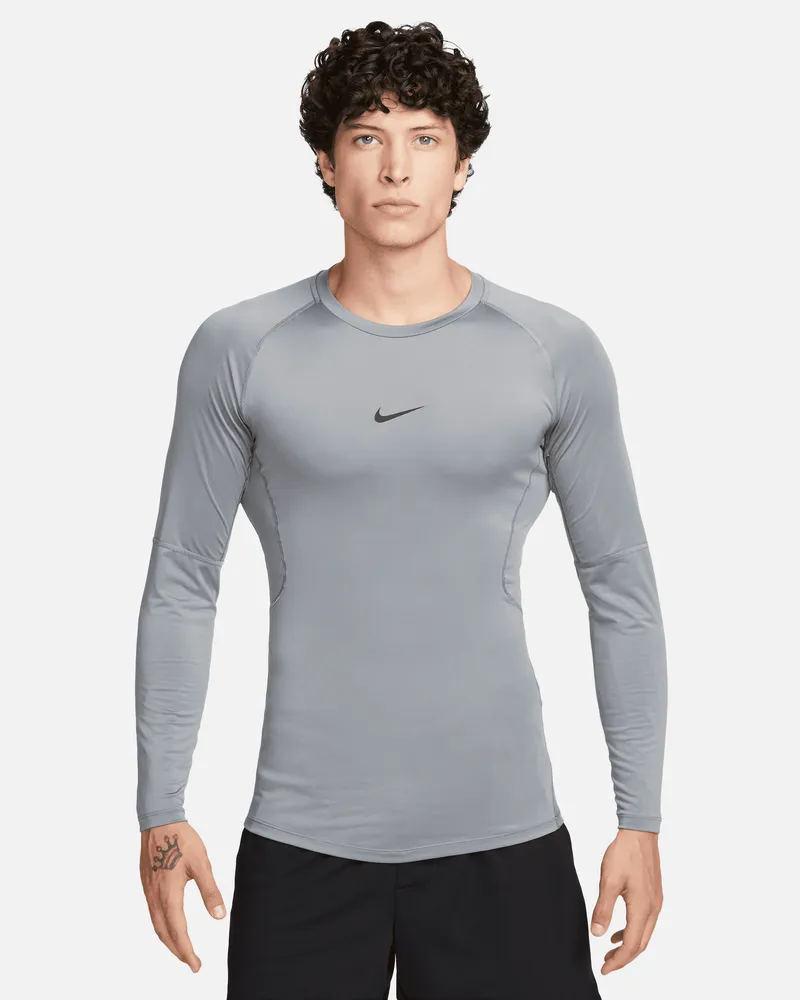 Nike Pro Men's Dri-FIT Dri-FIT Fitness-Longsleeve mit enger Passform für Herren - Grau Grau