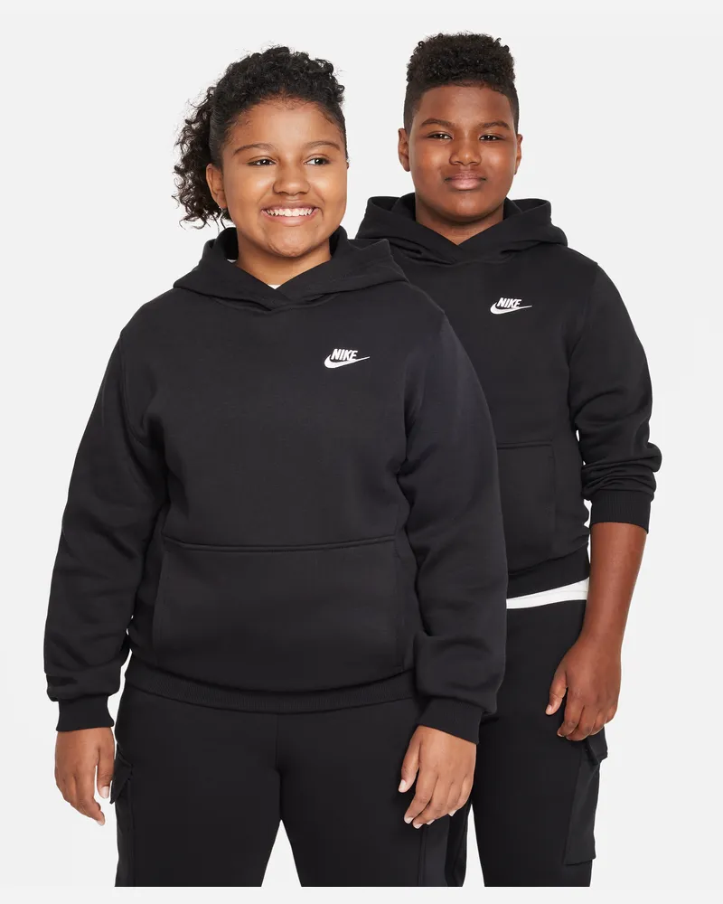 Nike Club Fleece Hoodie für ältere Kinder (erweiterte Größe) - Schwarz Schwarz