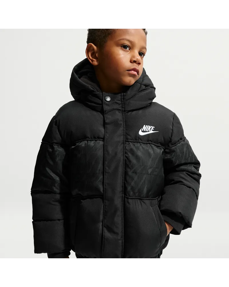 Nike Jacquard Mixed Media Puffer-Jacke mit Logo (jüngere Kinder) - Schwarz Schwarz