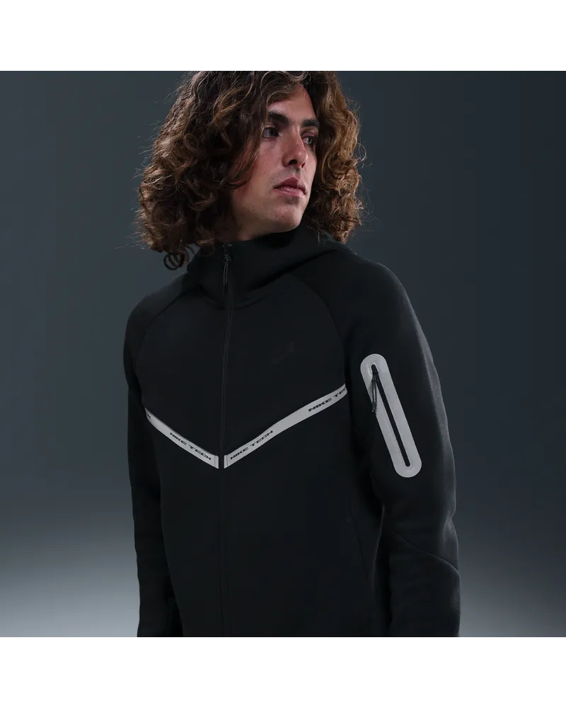 Nike Tech Windrunner-Jacke aus Fleece mit durchgehendem Reißverschluss und reflektierenden Akzenten (Herren) - Schwarz Schwarz