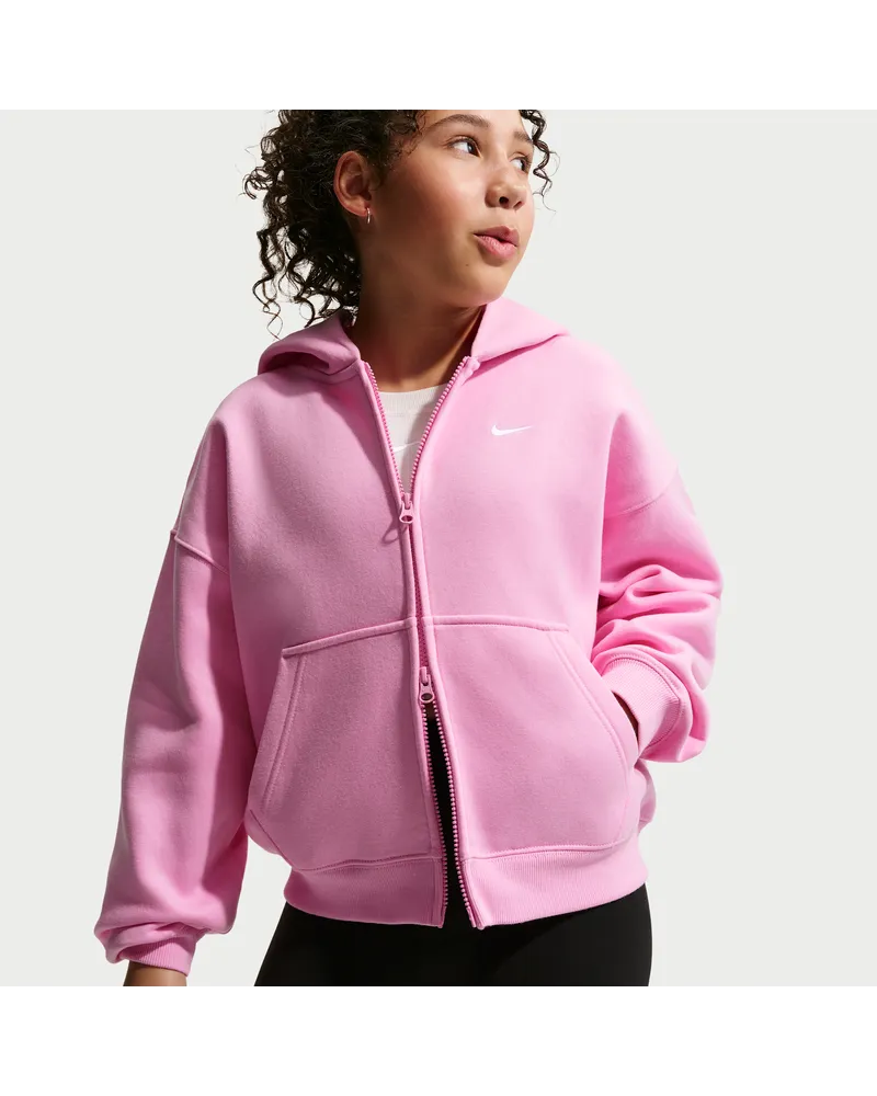 Nike Studio Fleece Oversize-Kapuzenjacke mit durchgehendem Reißverschluss (ältere Kinder, Mädchen) - Pink Pink