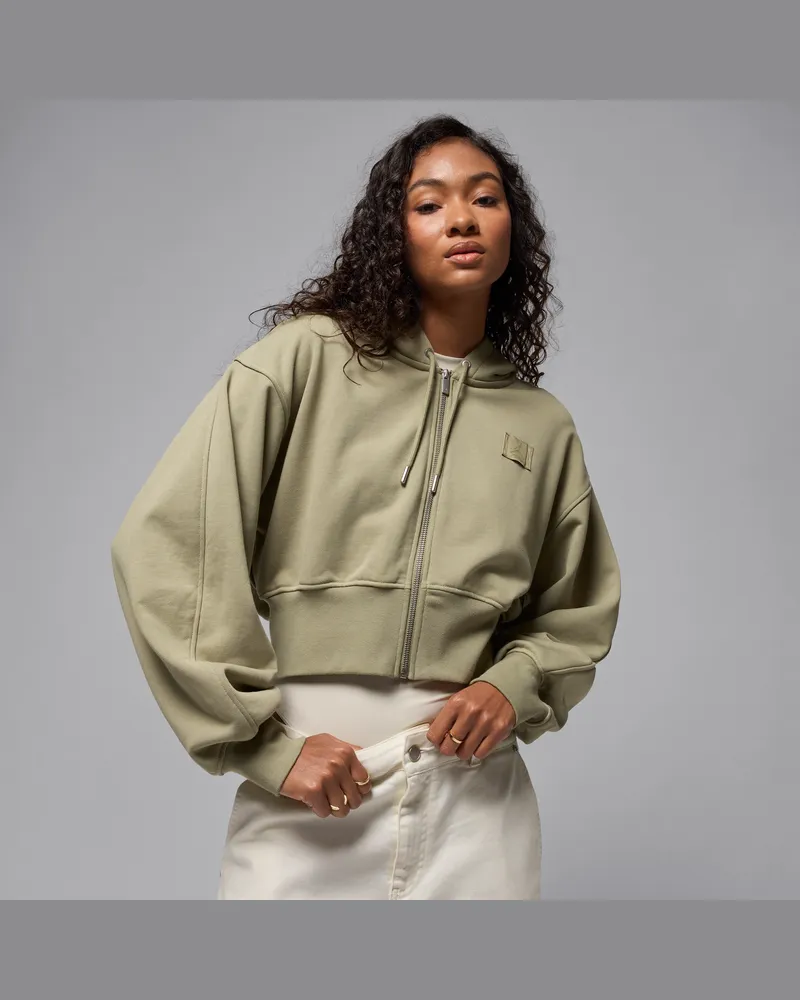 Jordan Flight Fleece Hoodie im Cropped-Style mit Satinfutter (Damen) - Braun Braun