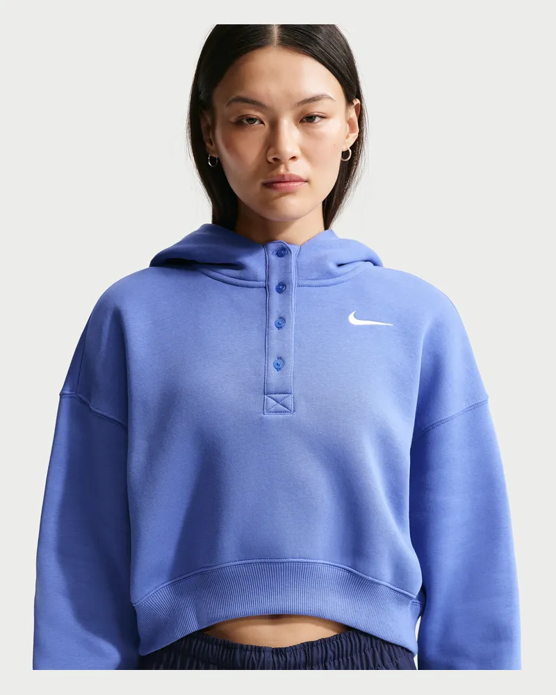 Nike Phoenix verkürzter Oversize-Henley-Hoodie aus Fleece (Damen) - Blau Blau