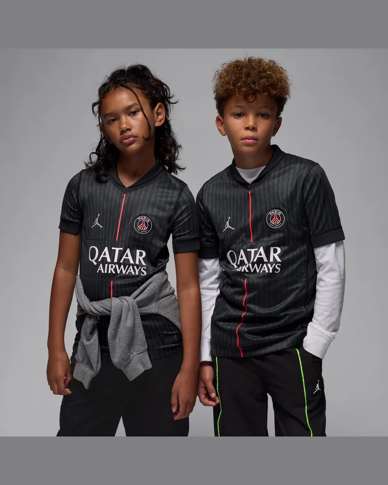 Jordan Paris Saint-Germain 2025/26 Stadium Fourth  Replika-Fußballtrikot mit Dri-FIT-Technologie (ältere Kinder) - Schwarz Schwarz
