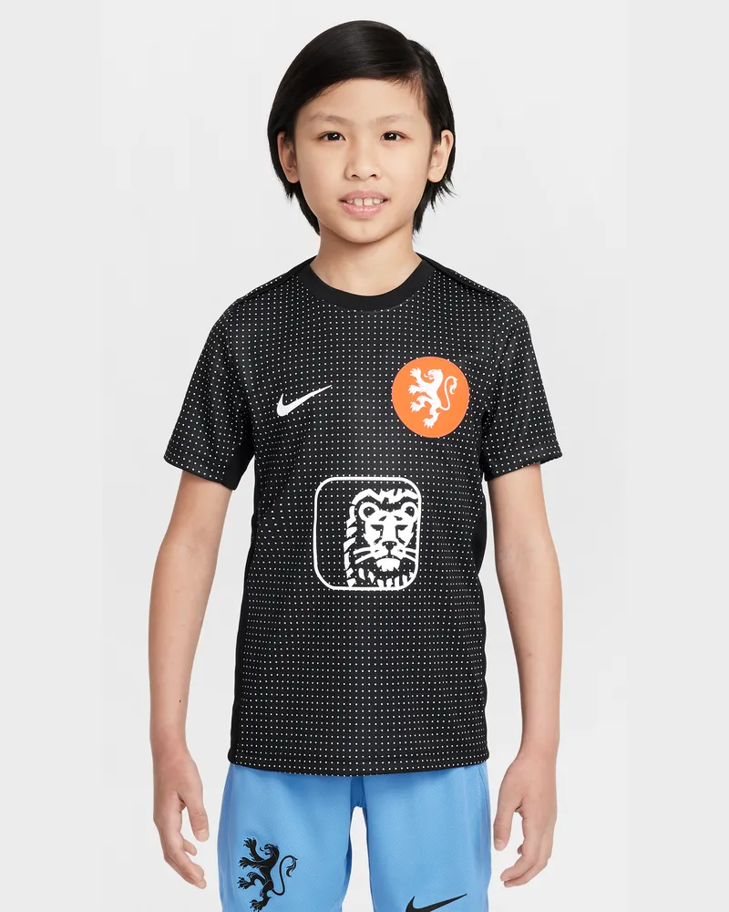Nike Niederlande Academy Pro  Dri-FIT kurzärmliges Pre-Match-Fußballoberteil (ältere Kinder) - Schwarz Schwarz