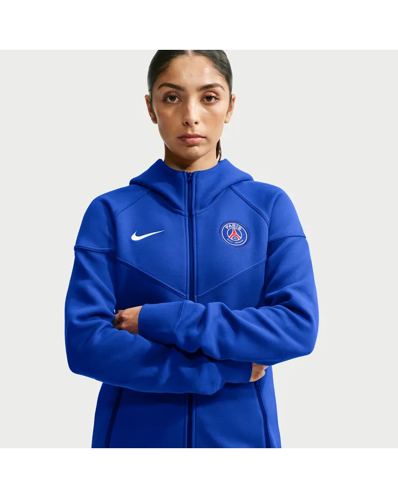 Nike Paris Saint-Germain Tech Fleece Windrunner  Fußball-Hoodie mit durchgehendem Reißverschluss für Damen - Blau Blau