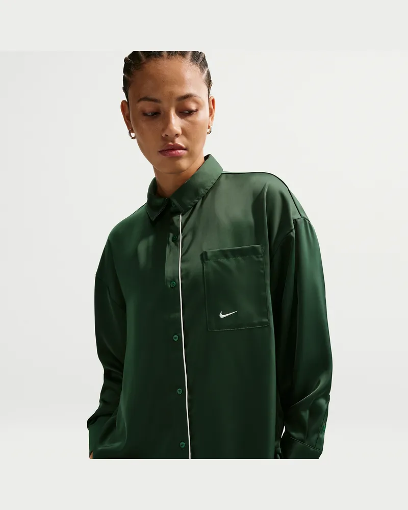 Nike Oversize-Longsleeve aus Satin (Damen) - Grün Grün