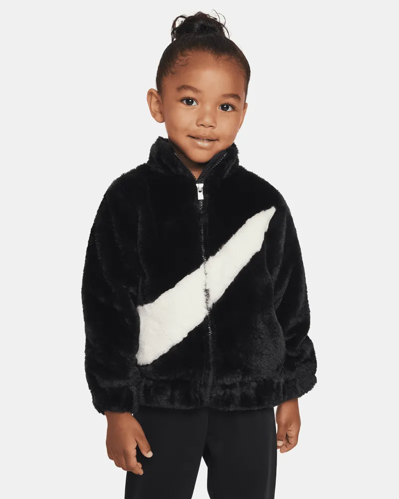 Nike Swoosh-Kunstpelzjacke für Kleinkinder - Schwarz Schwarz